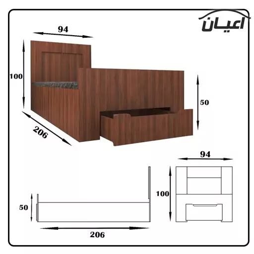 تخت خواب یک نفره اعیان مدل FH468 سایز 90x200 سانتی متر