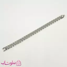 دستبند مردانه زنانه استیل طرح رولکس نقره ای کد 698 - ضخامت 8 میلی متر