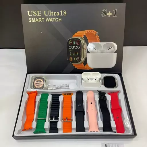 ساعت هوشمند use ultra 18 به همراه ایرپاد و کاور ساعت هوشمند اولترا18 به همراه ایرپاد ساعت هوشمند8 بنده اپل واچ با 8 بند