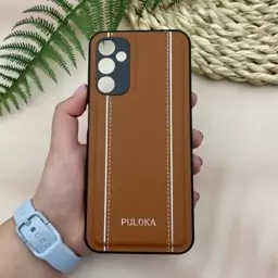 قاب گوشی Galaxy M14 5G سامسونگ اورجینال چرمی پولوکا PULOKA دوختی NEW CASE محافظ لنز دار قهوه ای کد 99038