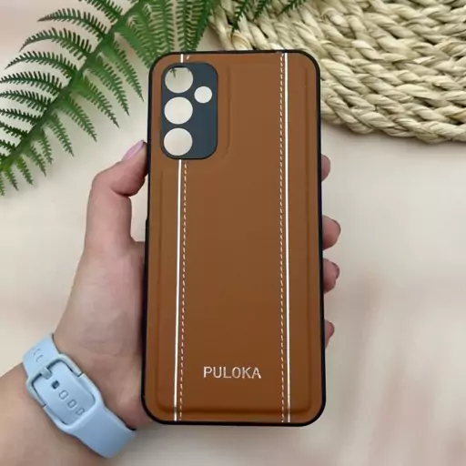 قاب گوشی Galaxy M14 5G سامسونگ اورجینال چرمی پولوکا PULOKA دوختی NEW CASE محافظ لنز دار قهوه ای کد 99038