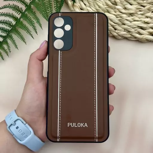 قاب گوشی Galaxy M14 5G سامسونگ اورجینال چرمی پولوکا PULOKA دوختی NEW CASE محافظ لنز دار قهوه ای تیره کد 54492