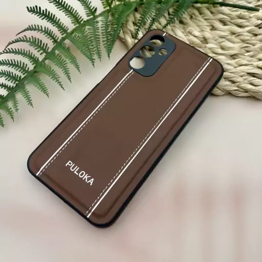 قاب گوشی Galaxy M14 5G سامسونگ اورجینال چرمی پولوکا PULOKA دوختی NEW CASE محافظ لنز دار قهوه ای تیره کد 54492