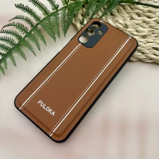 قاب گوشی Galaxy M14 5G سامسونگ اورجینال چرمی پولوکا PULOKA دوختی NEW CASE محافظ لنز دار قهوه ای کد 99038