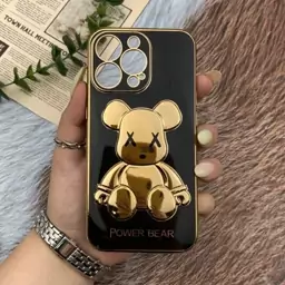 قاب گوشی iPhone 13 Pro آیفون ژله ای My Case مای کیس مدل خرس تدی طلایی برجسته محافظ لنز دار پاپ سوکت دار مشکی کد 38372