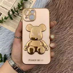 قاب گوشی iPhone 14 آیفون ژله ای My Case مای کیس مدل خرس تدی طلایی برجسته محافظ لنز دار پاپ سوکت دار گلبهی کد 43483