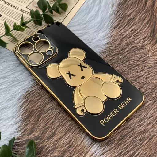 قاب گوشی iPhone 13 Pro آیفون ژله ای My Case مای کیس مدل خرس تدی طلایی برجسته محافظ لنز دار پاپ سوکت دار مشکی کد 38372