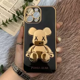 قاب گوشی iPhone 13 Pro Max آیفون ژله ای My Case مای کیس مدل خرس تدی طلایی برجسته محافظ لنزدار پاپ سوکت دار مشکی کد 60444