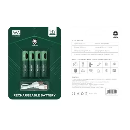 باتری قابل شارژ گرین لیون نیمه قلمی مدل Green Lion GNRGBAAA Rechargeable Battery AAA 1.6V Alkaline Battery