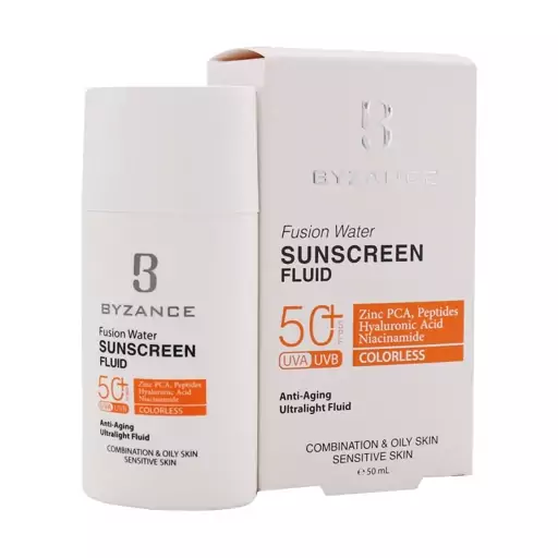 فلوئید ضد آفتاب فیوژن واتر SPF50 بیزانس پوست چرب و مختلط 