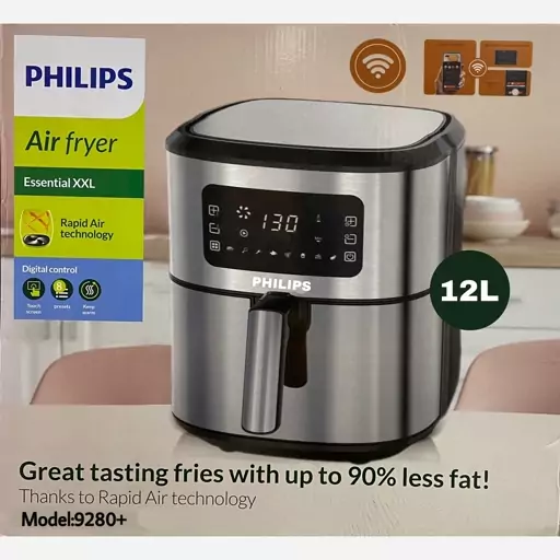 سرخ کن فیلیپس +9280 وای فای دارسرخکن Philips  بدون روغن رژیمی 12 لیتری سبد جدا و بدنه و داخل استیل صفحه لمسی 8 برنامه و