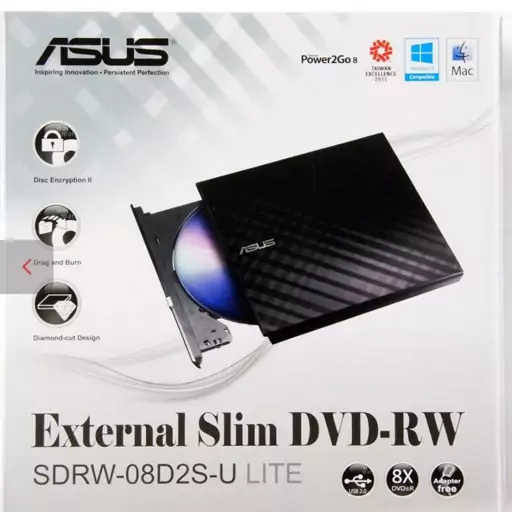 DVD رایتر اکسترنال ASUS SDRW-08D2S Lite مشکی + گارانتی