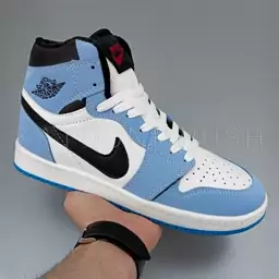 کفش جردن ساقدار مردانه  nike jordan 1  سایز 41 تا 44 سفید آبی ( کتونی جردن - کتانی مردانه - کفش نایک جردن - جردن 1 ) 