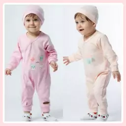 سرهمی و کلاه جورابدار و بدون جوراب نوزادی. ست دخت. برند baby cotton.  سایز 0تا12ماه 