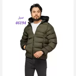 کاپشن مردانه بادی کلاه دار  آستین بلند جنس تی سی رنگ مشکی 46193 سبز 46194 سایز XXL، XXXL جیب زیپی طرح پارچه ساده 