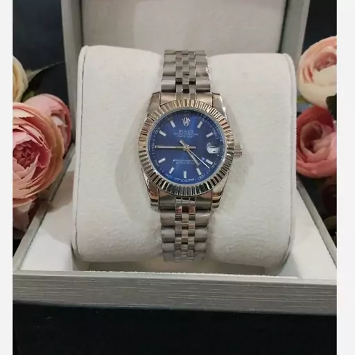 ساعت رولکس زنانه DATEJUST با کیفیت سیلور صفحه آبی نفتی تاریخ دار