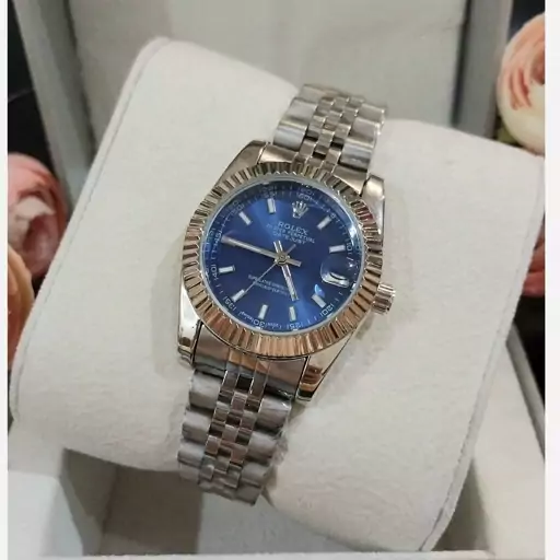 ساعت رولکس زنانه DATEJUST با کیفیت سیلور صفحه آبی نفتی تاریخ دار