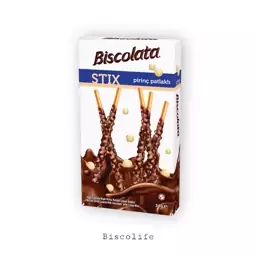 بیسکوئیت چوب شکلاتی بیسکولاتا Biscolata مدل استیکس Stix با تکه های برنجک 12عددی