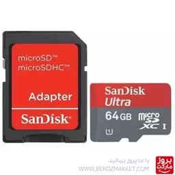     کارت حافظه microSDXC سن دیسک مدل Ultra A1 کلاس 10 استاندارد UHS-I سرعت 100MBps ظرفیت 64 گیگابایت به همراه آداپتور