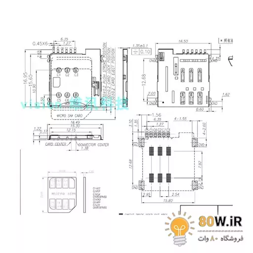 سوکت سیم کارت Micro Sim اتوماتیک 6 پین