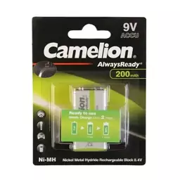 باتری کتابی شارژی Camelion AlwaysReady 9V 200mAh CAMELION ALWAYSREADY 9V 200MAH BATTERY