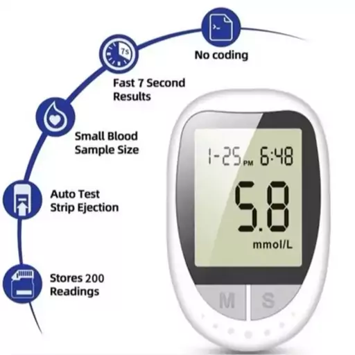 دستگاه تست قند خون همراه 50 عدد نوار تست BLOOD GLUCOSE METER