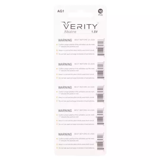 باتری سکه ای Verity Alkaline AG1 بسته 10 عددی