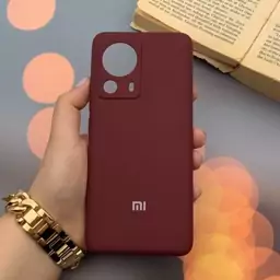 قاب گوشی Xiaomi 13 Lite شیائومی سیلیکونی پاک کنی اورجینال داخل پارچه ای محافظ لنز دار رنگ زرشکی کد 86511