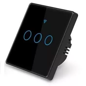 کلید سه پل هوشمند لمسی با قابلیت کنترل از طریق WiFi و ریموت 433MHz - قاب مشکی