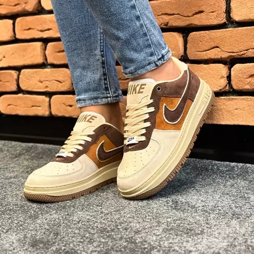 کتونی نایک ایرفورس ست مردانه زنانه nike air force رنگ کرم قهوه ای کد 6227