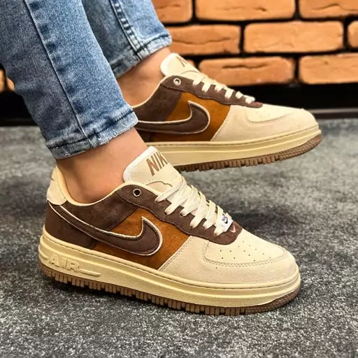 کتونی نایک ایرفورس ست مردانه زنانه nike air force رنگ کرم قهوه ای کد 6227