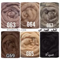 کچه طیف قهوه ای  هر بسته شامل 6 رنگ وزن هر رنگ 10 گرم  الیاف  طبیعی نرم و لطیف مناسب عروسک کچه و نقاشی با پشم