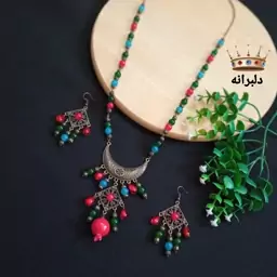 رومانتویی گردنبند گوشواره ست سنتی دستساز با کریستال های سنگی اکسسوری زنانه زیورآلات زنانه دخترانه بدلیجات 