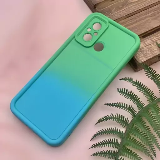 قاب گوشی Redmi 12C / Poco C55 / Redmi 11A شیائومی سیلیکونی Solid Case آبرنگی طیفی محافظ لنزدار سبز آبی کد 87921