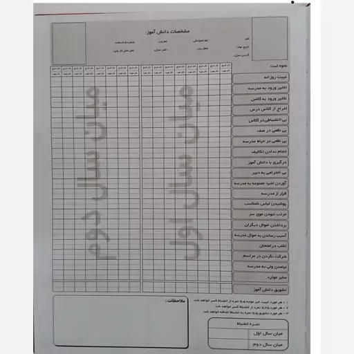 دفتر 200 برگ نمودار انضباطی میانسال سایز رحلی پهن جلد گالینگور