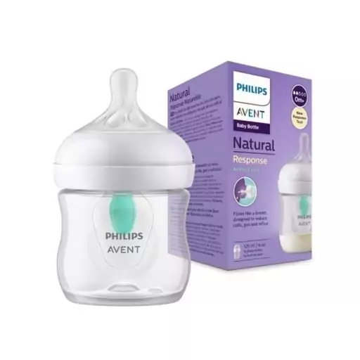 شیشه شیر اونت 125 میل طلقی آنتی کولیک نچرال ریسپانس philips avent سوپاپ دار