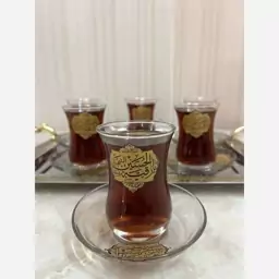 استکان و نعلبکی منقش به اذکار متبرک ائمه (ع)