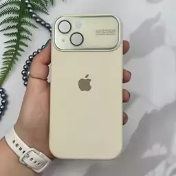 قاب گوشی iPhone 15 آیفون سیلیکونی Camera Lens طرح چرم محافظ لنز دار شیشه ای کرم کد 29769