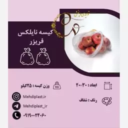 کیسه نایلکس فریزر سایز 20.30 سانتی متر (25کیلویی)