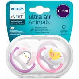 پستانک اونت اولترا ایر 2عددی 0-6ماه avent ultra air طرح جوجه و پنگوین