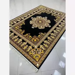 قالی 1200شانه کاشان آکریلیک تراکم 3600 ورساچه کد200 مشکی کف ساده،عقیق،فرش عروس، 12متری 