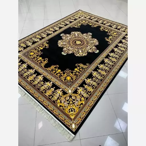 فرش کاشان، 1200شانه آکریلیک تراکم 3600 ورساچه کد200 مشکی،قالی،فرش جهیزیه،قالی کف ساده 9 متری 