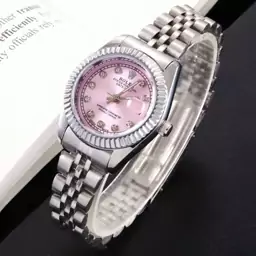 ساعت رولکس زنانه دیت جاست بند نقره ای Rolex DateJust صفحه صورتی ضد آب شیک کد 3121