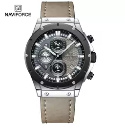  ساعت مچی مردانه نیوی فورس Naviforce NF 8027 S/GY/GY سه موتوره بند چرم 