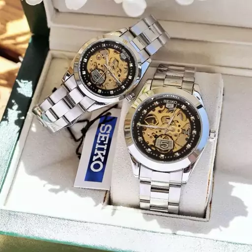 ست زنانه مردانه ساعت مچی اتومات سیکو قلب باز پشت شیشه ای دارای رنگبندی جذاب SEIKO