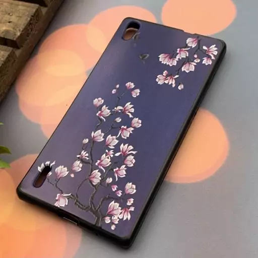 قاب گوشی Huawei P7 هوآوی ژله ای محافظ لنز دار طرح برجسته فانتزی شکوفه کد 26707