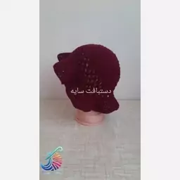 کلاه لبه دار زرشکی دخترانه دستبافت 