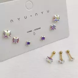 پیرسینگ گوش پک 6 تایی با سنگ Swarovski کد 38 پک شش تایی پیرسینگ گوش