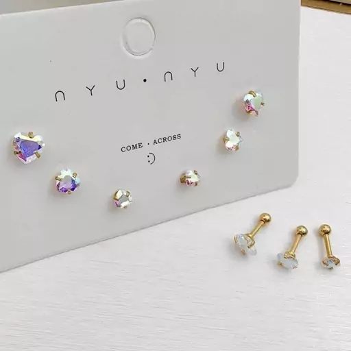 پیرسینگ گوش پک 6 تایی با سنگ Swarovski کد 39 پک شش تایی پیرسینگ گوش 