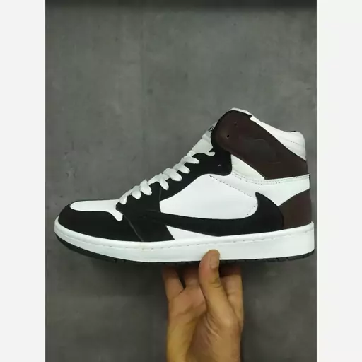 کتانی نایک ایر جردن تراویس Travis Scott x Nike Air Jordan 1 AJ1 سفید مشکی قهوه ای رنگ از سایز 41 تا 44 کفش ساق دار 